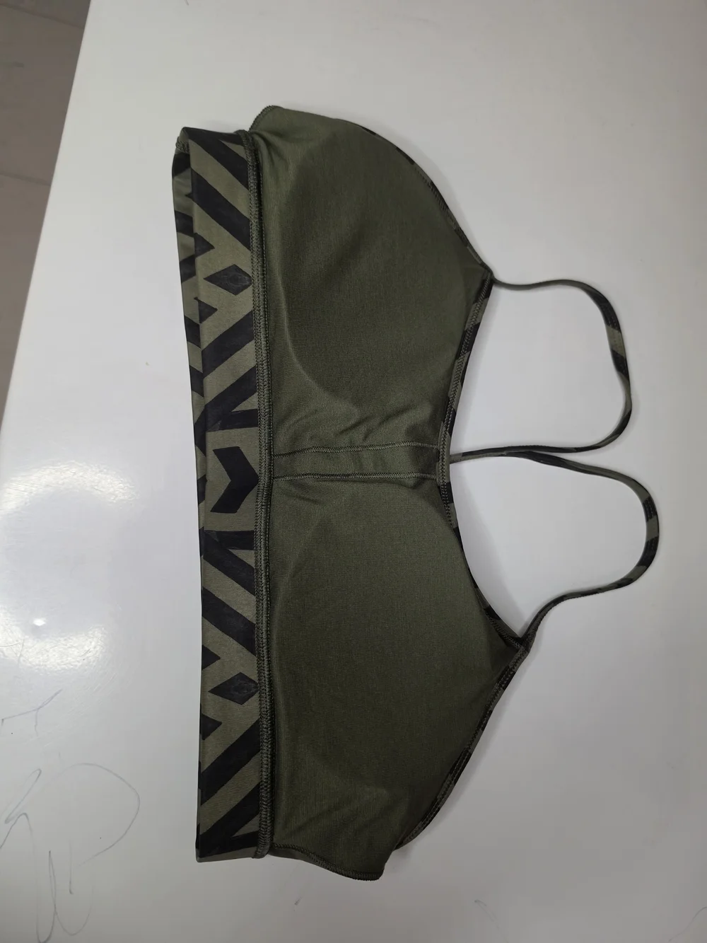 lululemon athletica Olive Green & Black Geometric Strappy Sports Bra